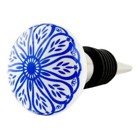 Blue Daisy Flat Ceramic Wine Bottle Stopper